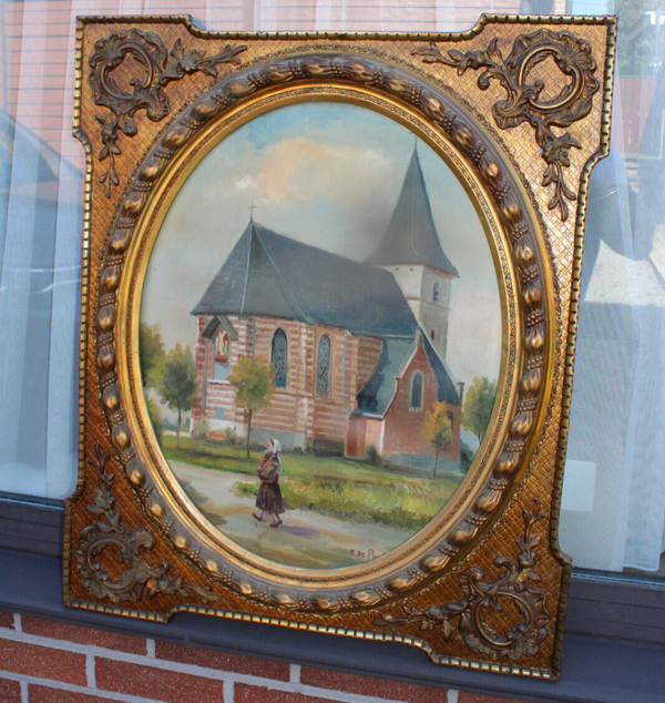 Antique BERNARD de pooter oil canvas church painting signed