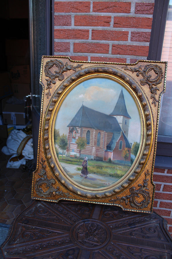 Antique BERNARD de pooter oil canvas church painting signed