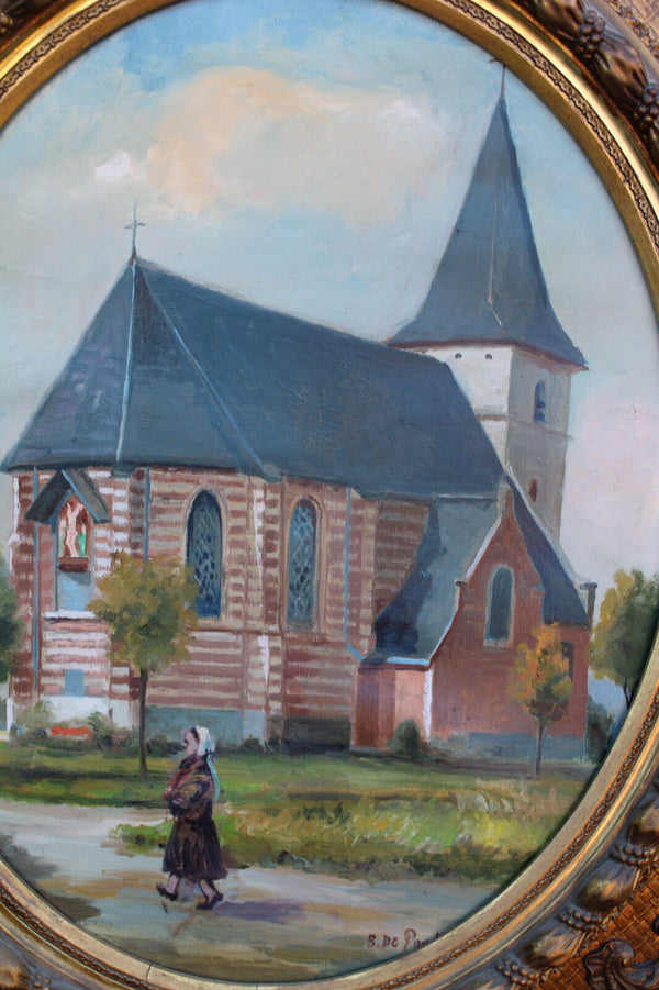 Antique BERNARD de pooter oil canvas church painting signed