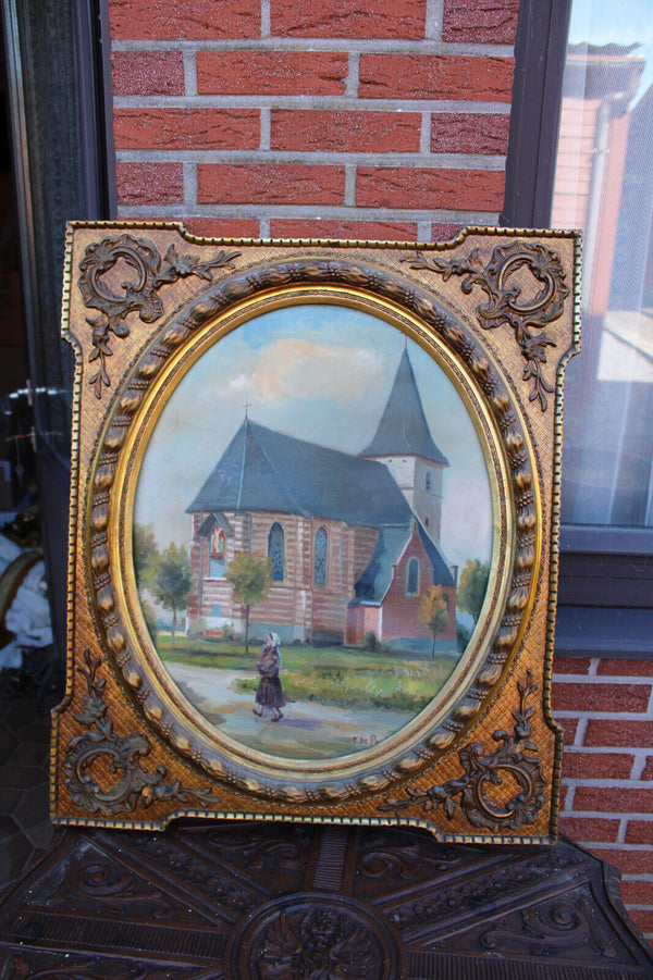Antique BERNARD de pooter oil canvas church painting signed