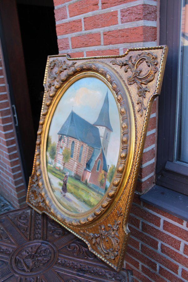 Antique BERNARD de pooter oil canvas church painting signed