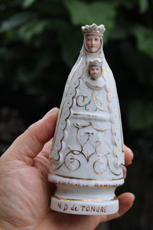 Antique vieux brussels porcelain madonna notre dame de tongre statue figurine