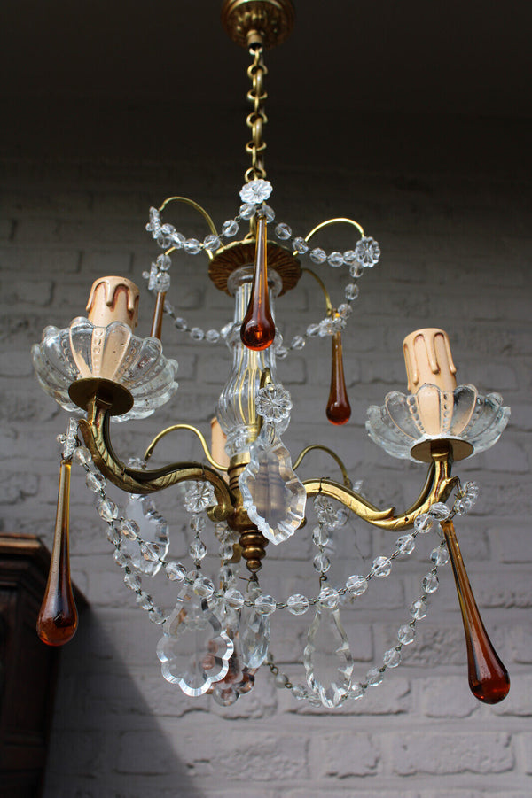 Vintage crystal glass murano amber clear glass drops chandelier lamp