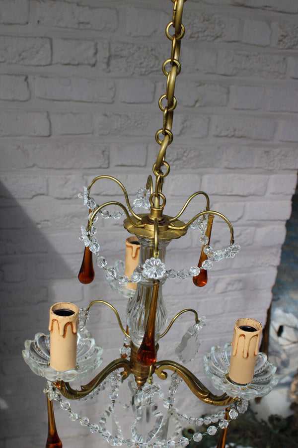 Vintage crystal glass murano amber clear glass drops chandelier lamp