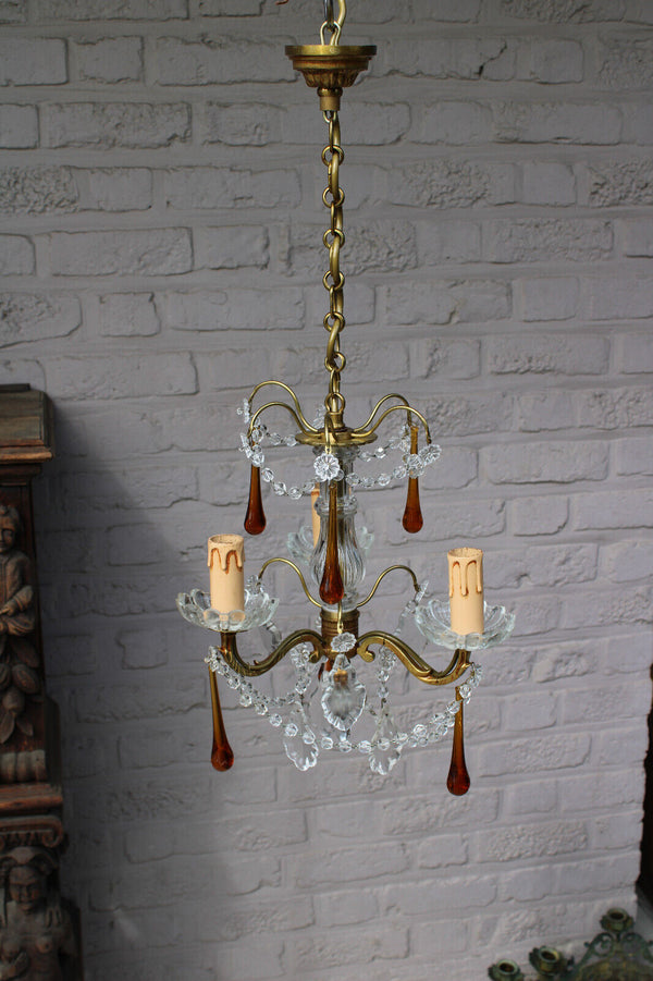 Vintage crystal glass murano amber clear glass drops chandelier lamp