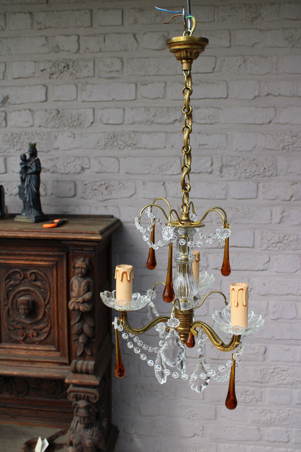 Vintage crystal glass murano amber clear glass drops chandelier lamp