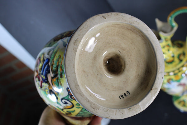 PAIR italian ceramic Satyr head romantic decor Vases ewer pitchers