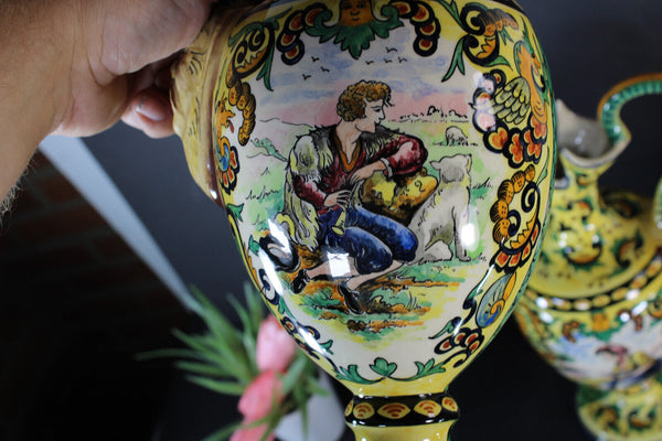 PAIR italian ceramic Satyr head romantic decor Vases ewer pitchers