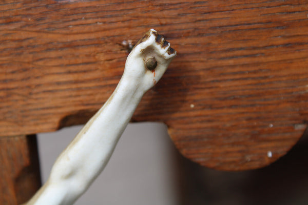 Antique French wood carved crucifix fleur de lys bisque porcelain corpus