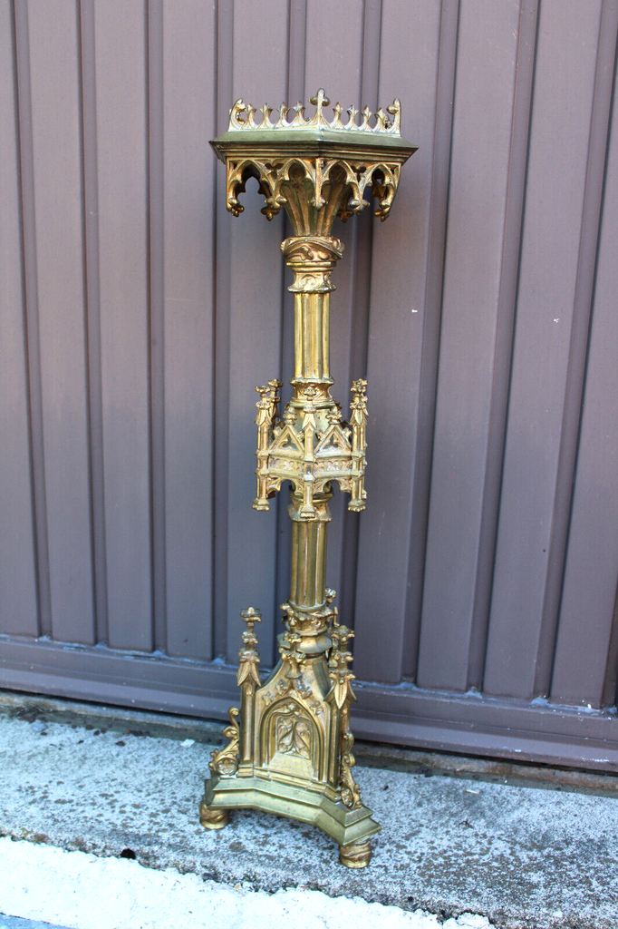 Antique church bronze neo gothic candle holder candlestick