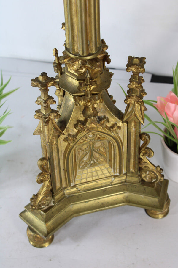 Antique church bronze neo gothic candle holder candlestick religious
