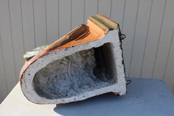 PAIR XL antique Church wall console angel for saint JULIANA HUBERTUS rare religy