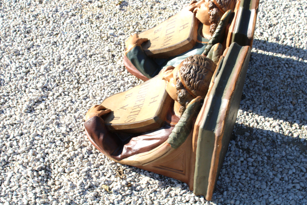 PAIR XL antique Church wall console angel for saint JULIANA HUBERTUS rare religy