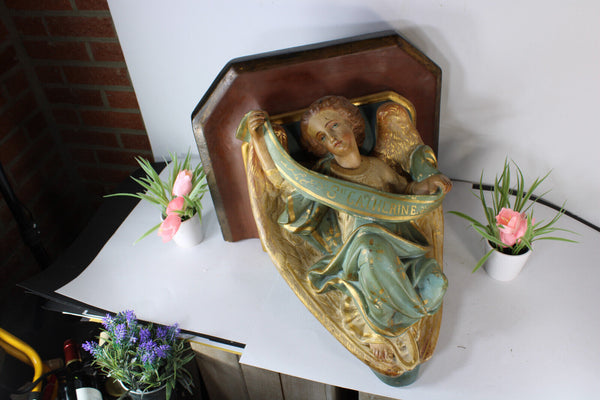 Antique XL church ceramic Saint catherine Wall console rare religious