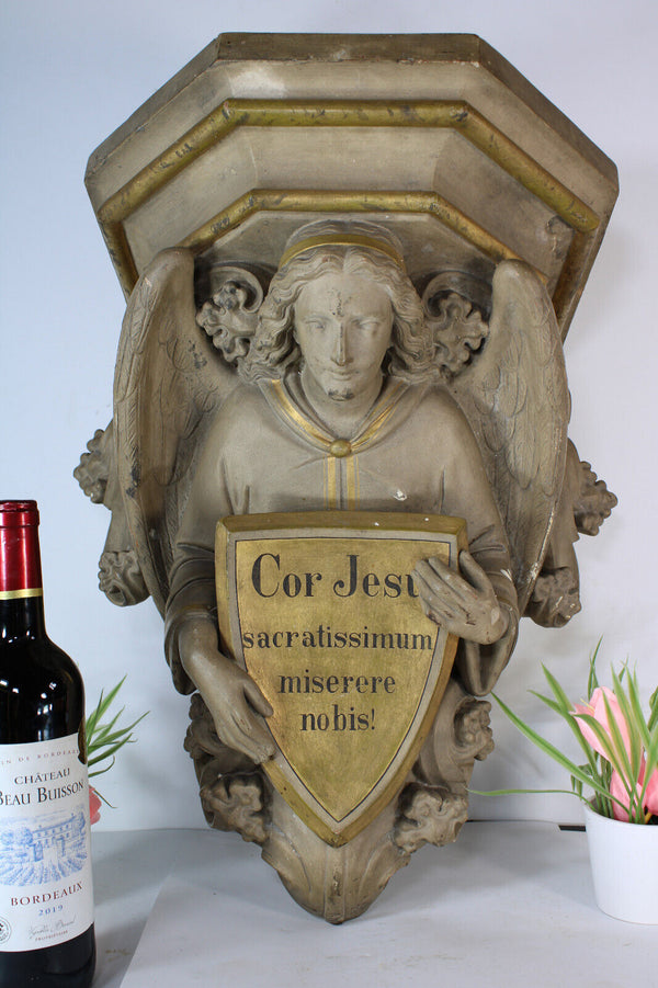 Antique french church 19thc terracotta wall console archangel rare religious