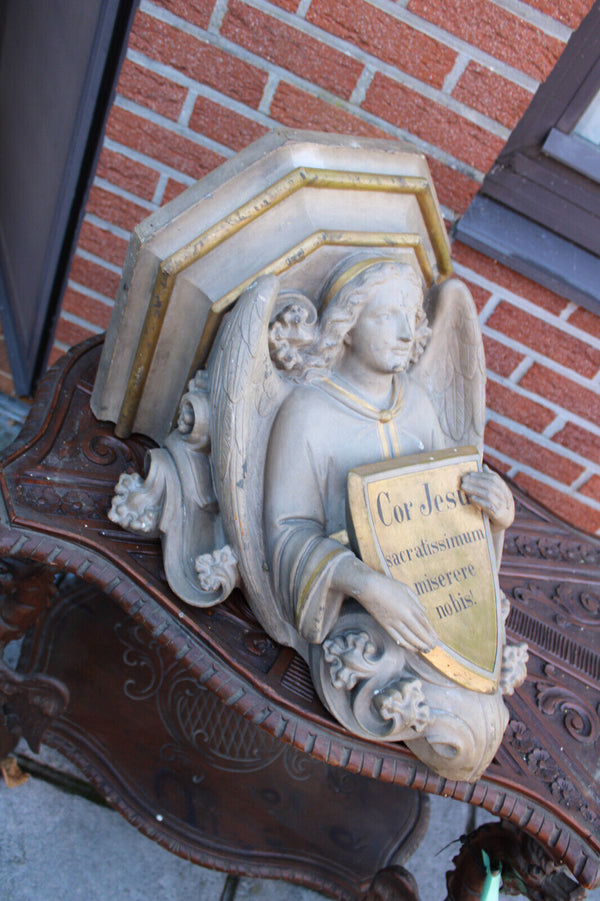 Antique french church 19thc terracotta wall console archangel rare religious