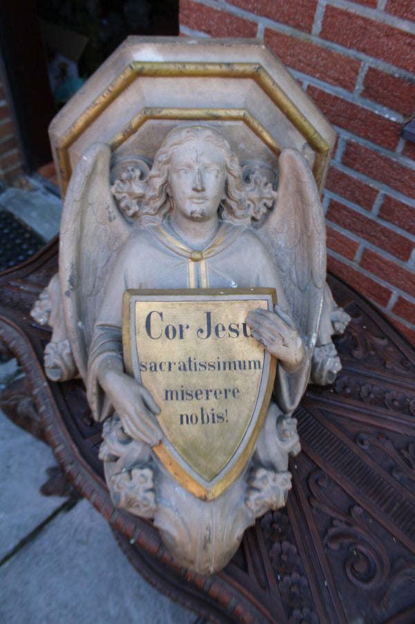 Antique french church 19thc terracotta wall console archangel rare religious