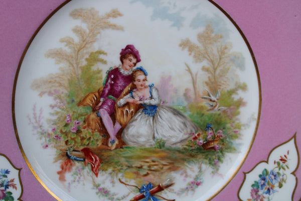 PAIR Sevres porcelain marked pink hand paint romantic decor plates