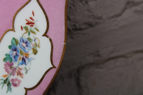 PAIR Sevres porcelain marked pink hand paint romantic decor plates