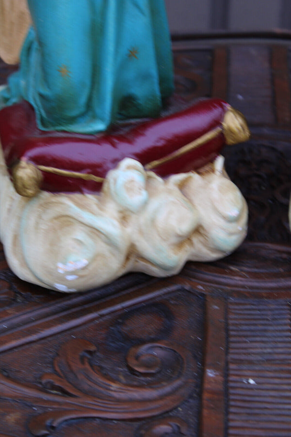 PAIR antique archangel statue figurine religious set ceramic chalk