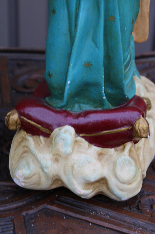 PAIR antique archangel statue figurine religious set ceramic chalk