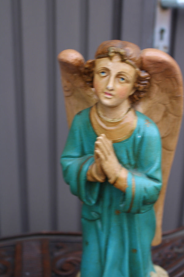 PAIR antique archangel statue figurine religious set ceramic chalk