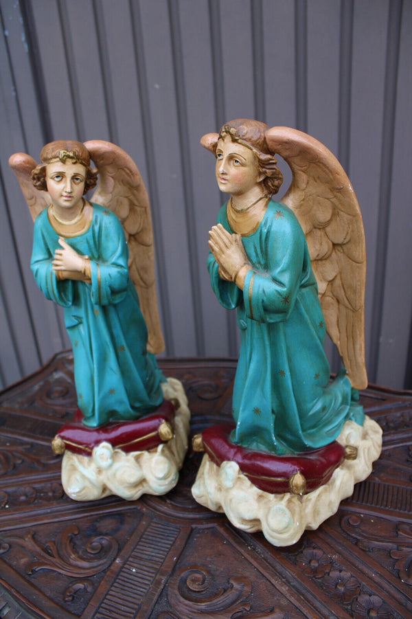 PAIR antique archangel statue figurine religious set ceramic chalk