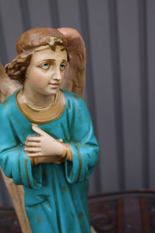 PAIR antique archangel statue figurine religious set ceramic chalk