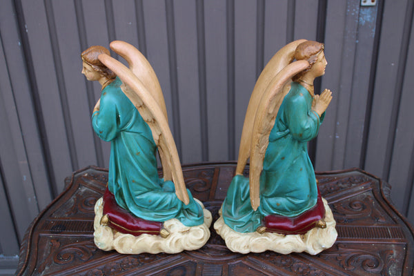 PAIR antique archangel statue figurine religious set ceramic chalk