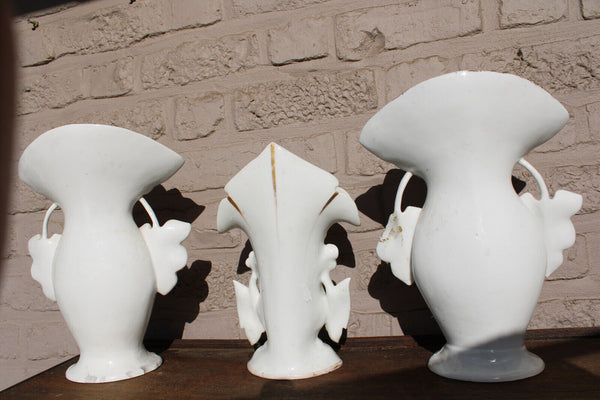 Antique Set 3 Vieux paris porcelain Vases floral decor