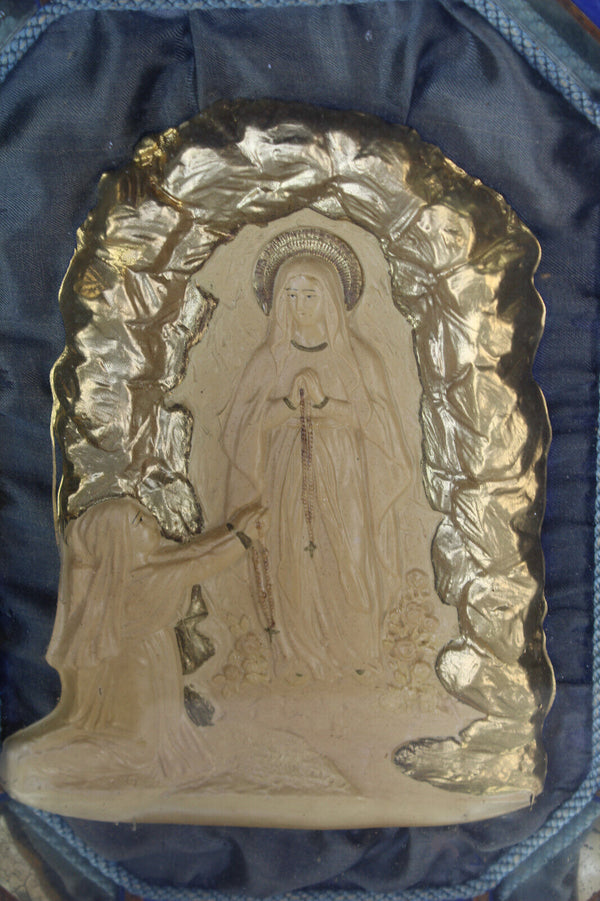 Antique LOURDES bernadette mary religious wall panel plaque