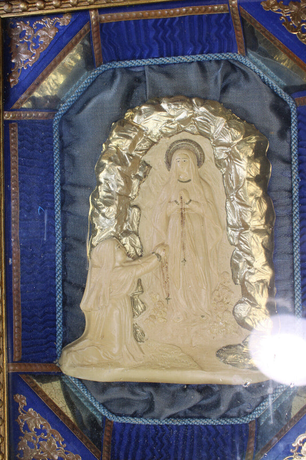 Antique LOURDES bernadette mary religious wall panel plaque