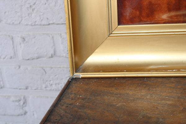 Antique XL Religious wall plaque convex glass calvary crucifix rare