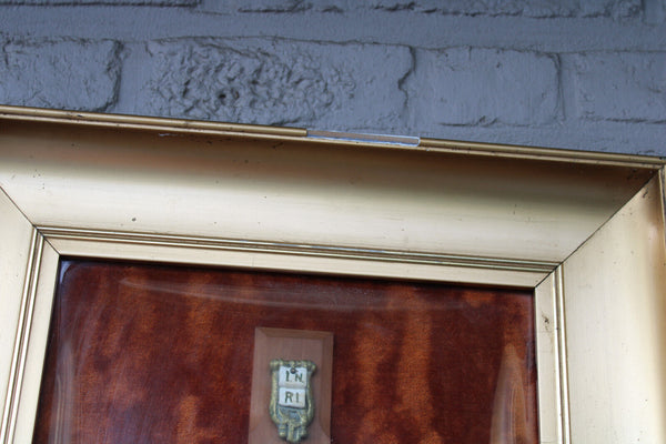 Antique XL Religious wall plaque convex glass calvary crucifix rare