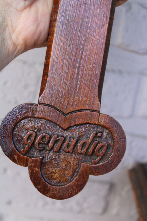 Antique wood carved crucifix text lord have mercy on us dutch