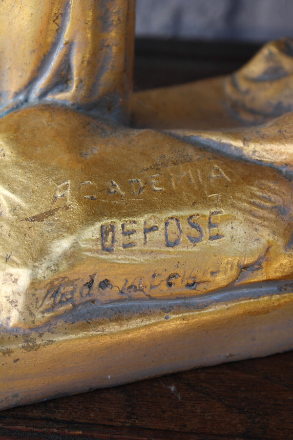 Antique XL Ceramic calvary crucifix group religious statue sculpture