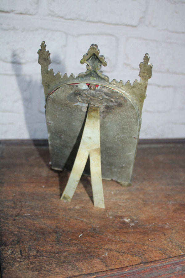 Antique neo gothic standing crucifix calvary brass velvet niche rare