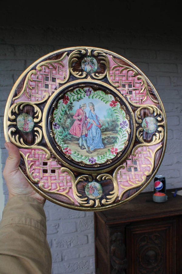 Antique Belgian Becquet faience XL victorian medaillon wall plate signed