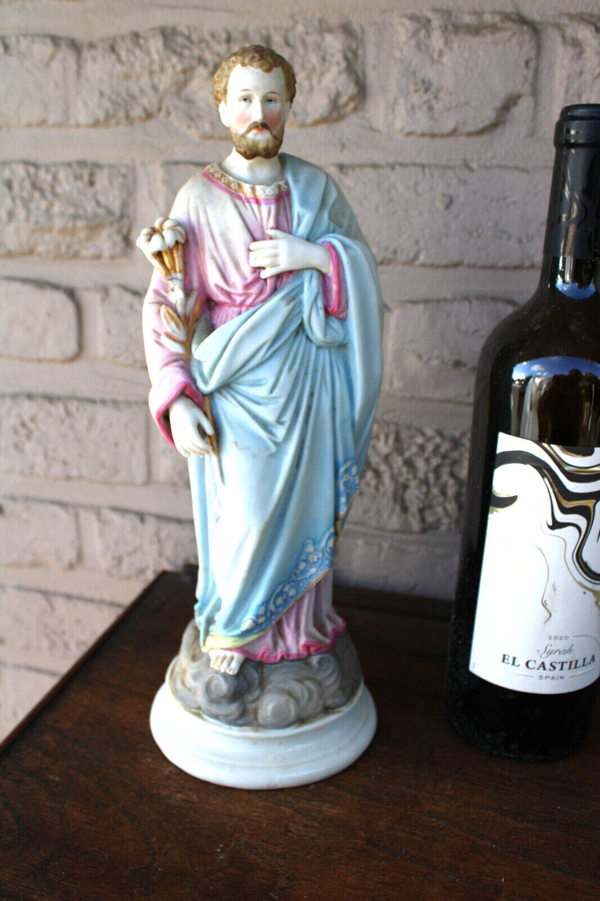 Antique vieux andenne belgian bisque porcelain saint joseph figurine statue