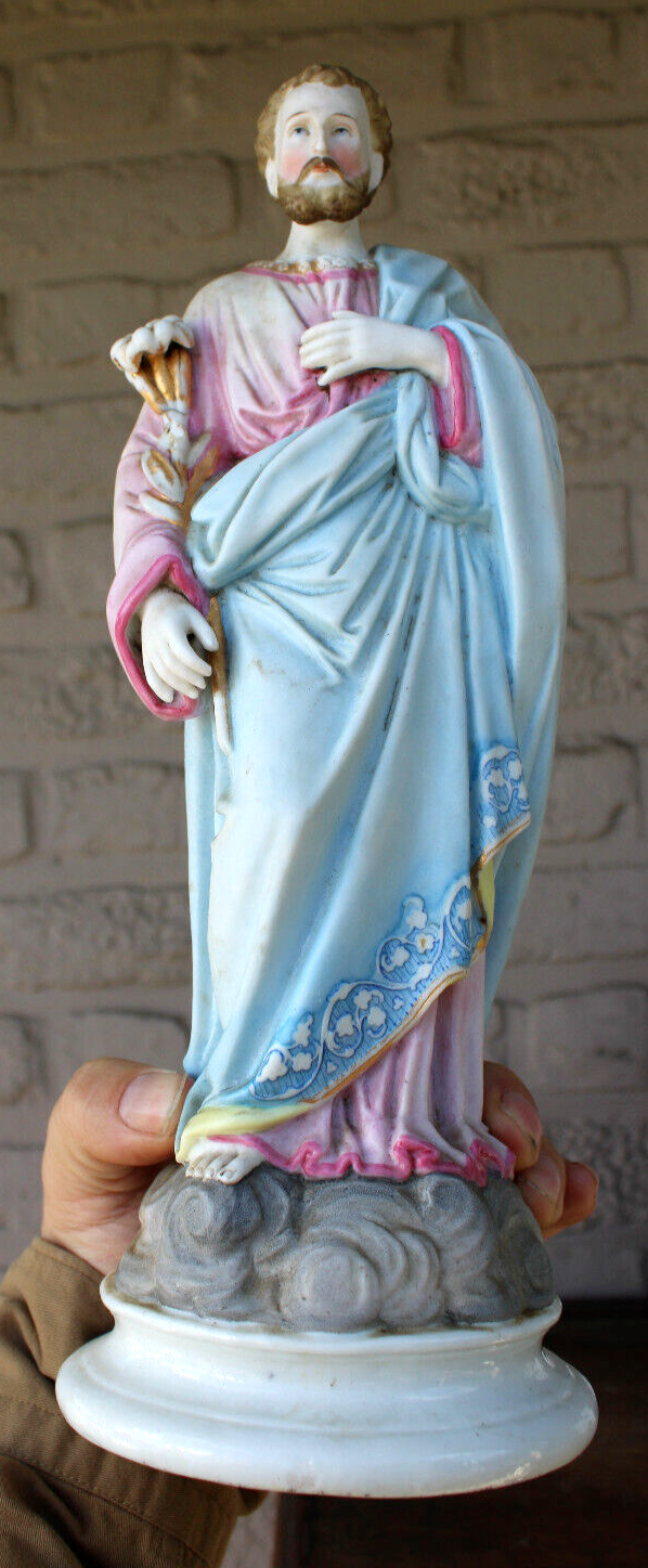 Antique vieux andenne belgian bisque porcelain saint joseph figurine statue