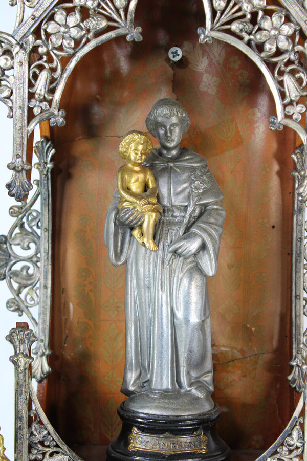 Antique devotion home altar chapel saint anthony candle holders lost item prayer