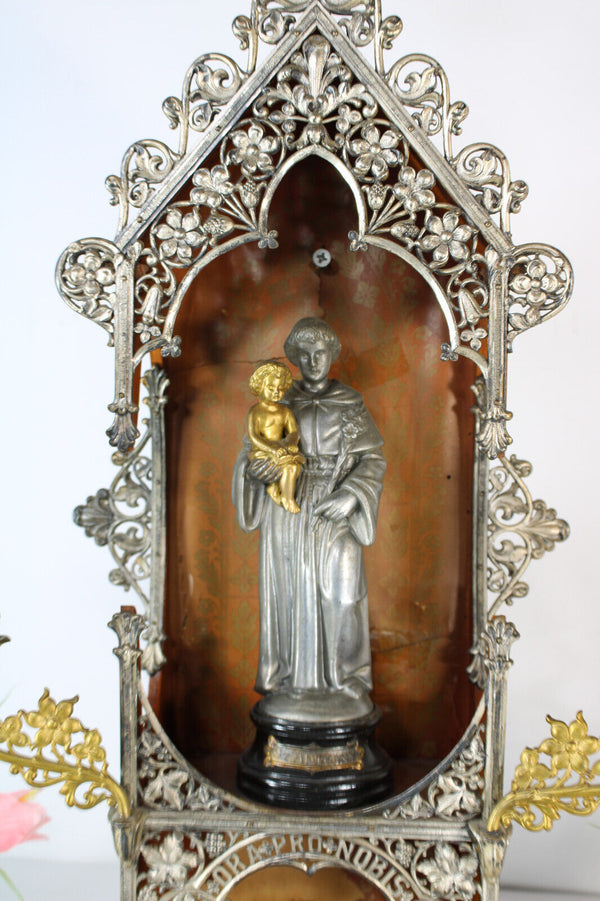 Antique devotion home altar chapel saint anthony candle holders lost item prayer