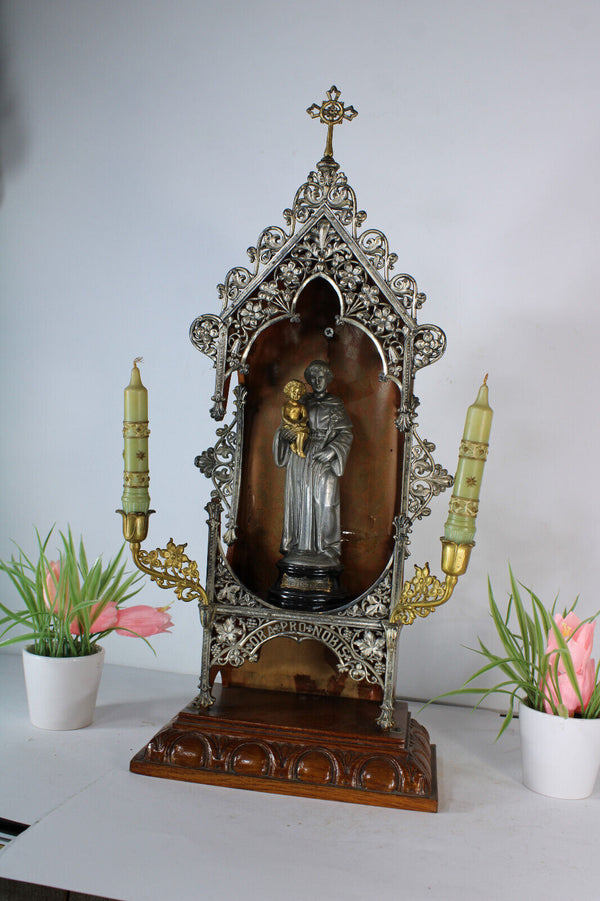 Antique devotion home altar chapel saint anthony candle holders lost item prayer