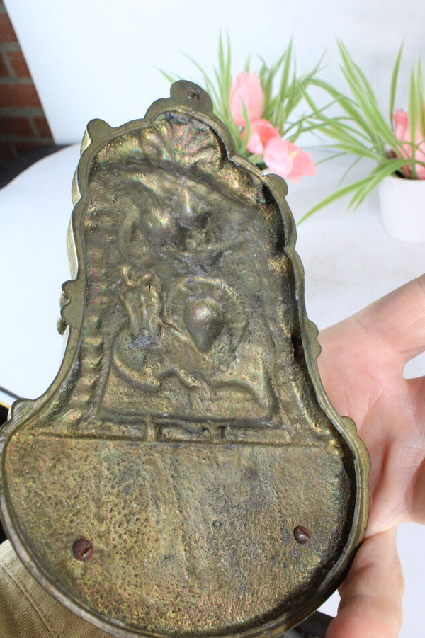 Antique metal gold gilt lamb of gold angel holy water font religious