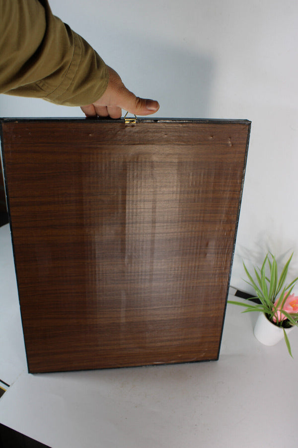 Antique religious embroidery wax mdaillon wall plaque