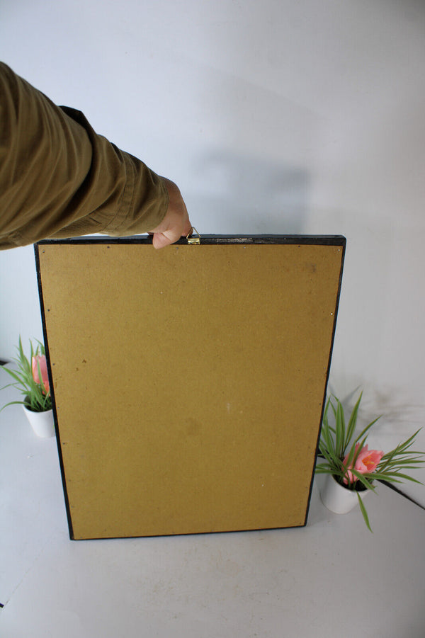 Antique religious embroidery wax saint joseph wall plaque