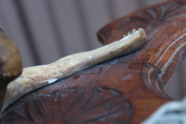 Antique wood crucifix ceramic chalk christ corpus religious cross