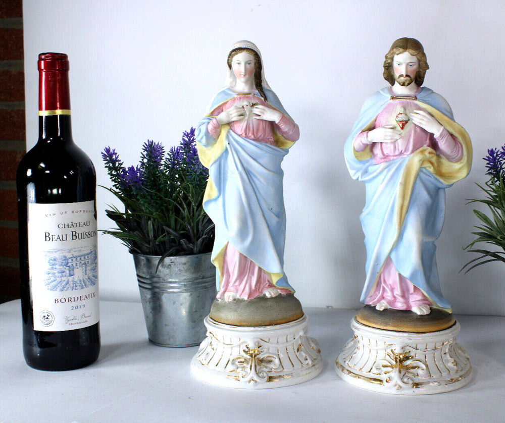Antique 19thc vieux andenne porcelain bisque sacred heart mary jesus statue rare
