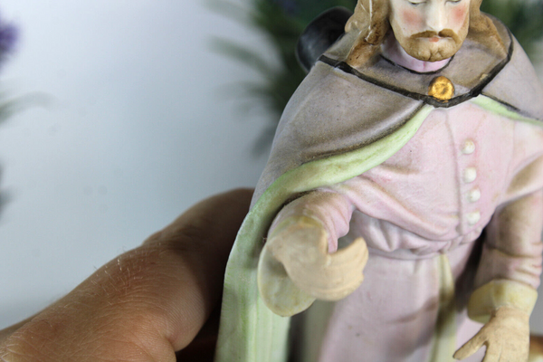 Antique 19thc vieux paris porcelain rare statue of saint roch with dog religious