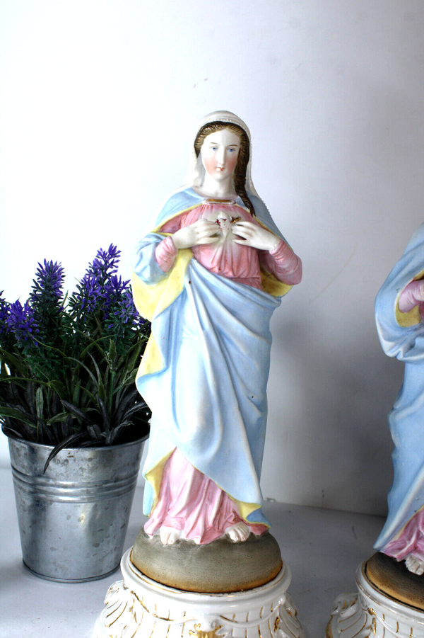 Antique 19thc vieux andenne porcelain bisque sacred heart mary jesus statue rare